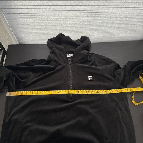 Fila Hoodie Women Black Logo Embroidered Sweatshirt Pullover 1/4 Zip Up Size XL - Picture 10 of 11